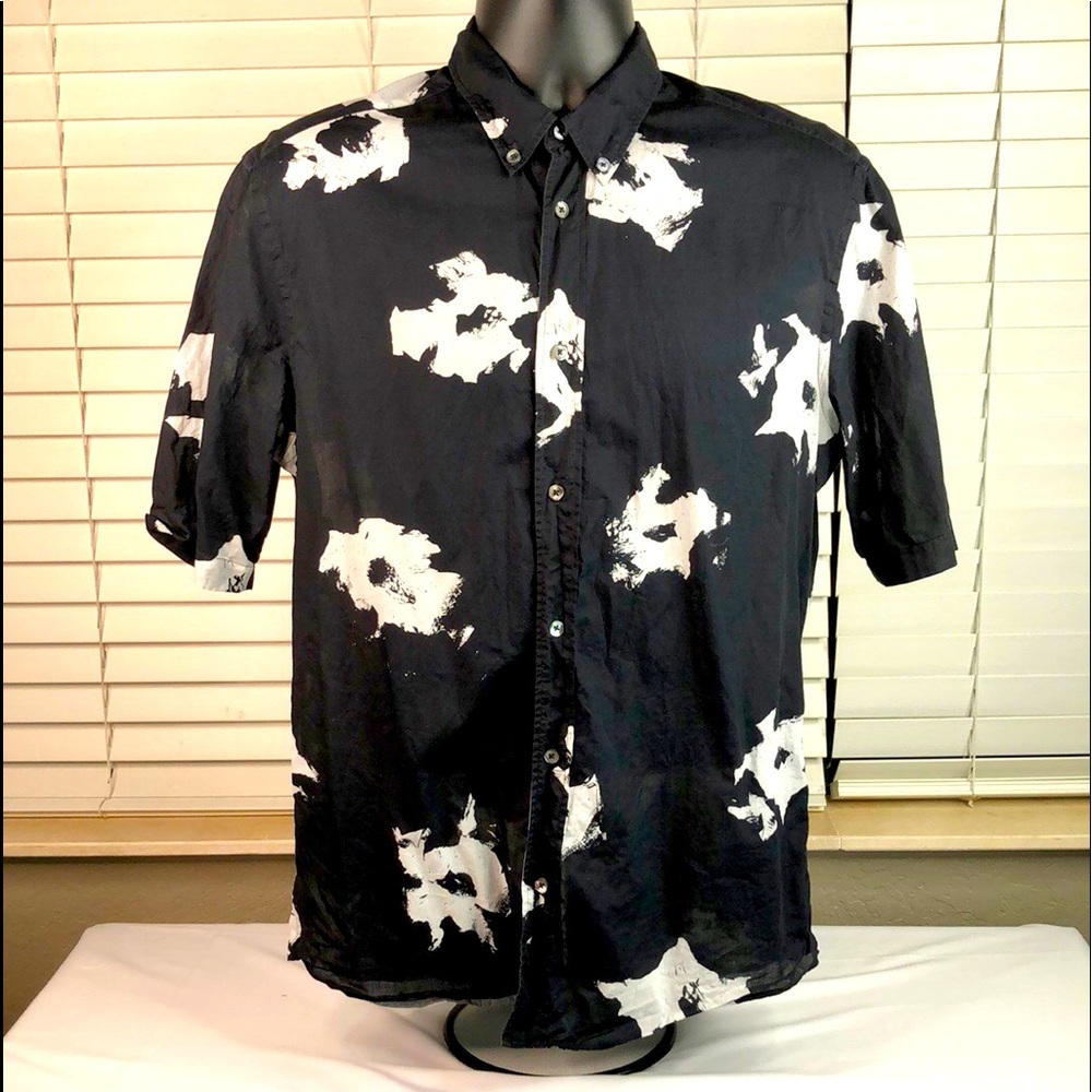 Alexander McQueen black/white floral short sleeve button down